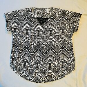 Catherines Plus‎ Size 1X 18/20 Black White Short Sleeve Formal Shirt Top Office